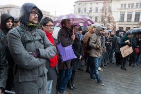 Zhruba tři sta lidí se sešlo na demonstraci pořádanou studenty Listopadem to nekončí. Autor: Petr Vozák